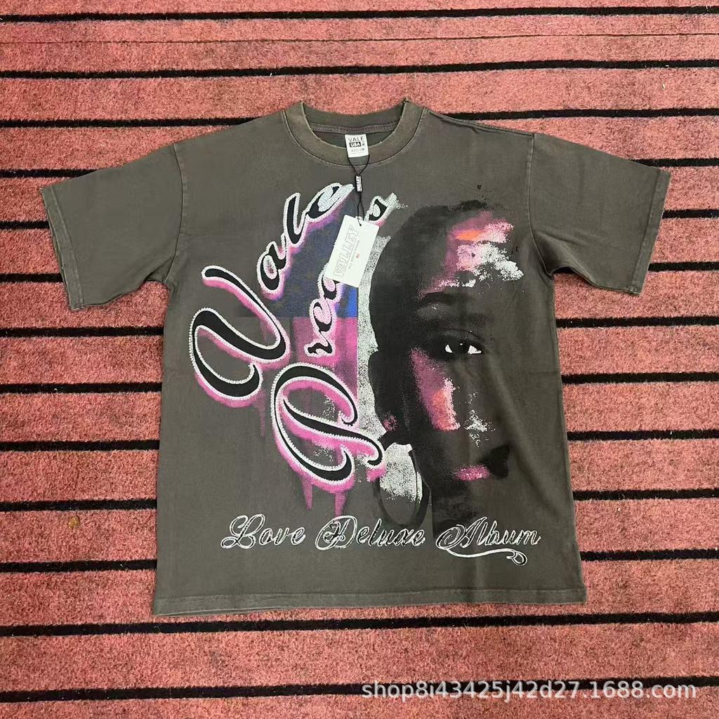 2025 Amerikanische trendige Marke Vall gewaschen alt bedrucktes kurzärmeliges Hip-Hop lockeres Streetwear-T-Shirt für Männer und Frauen