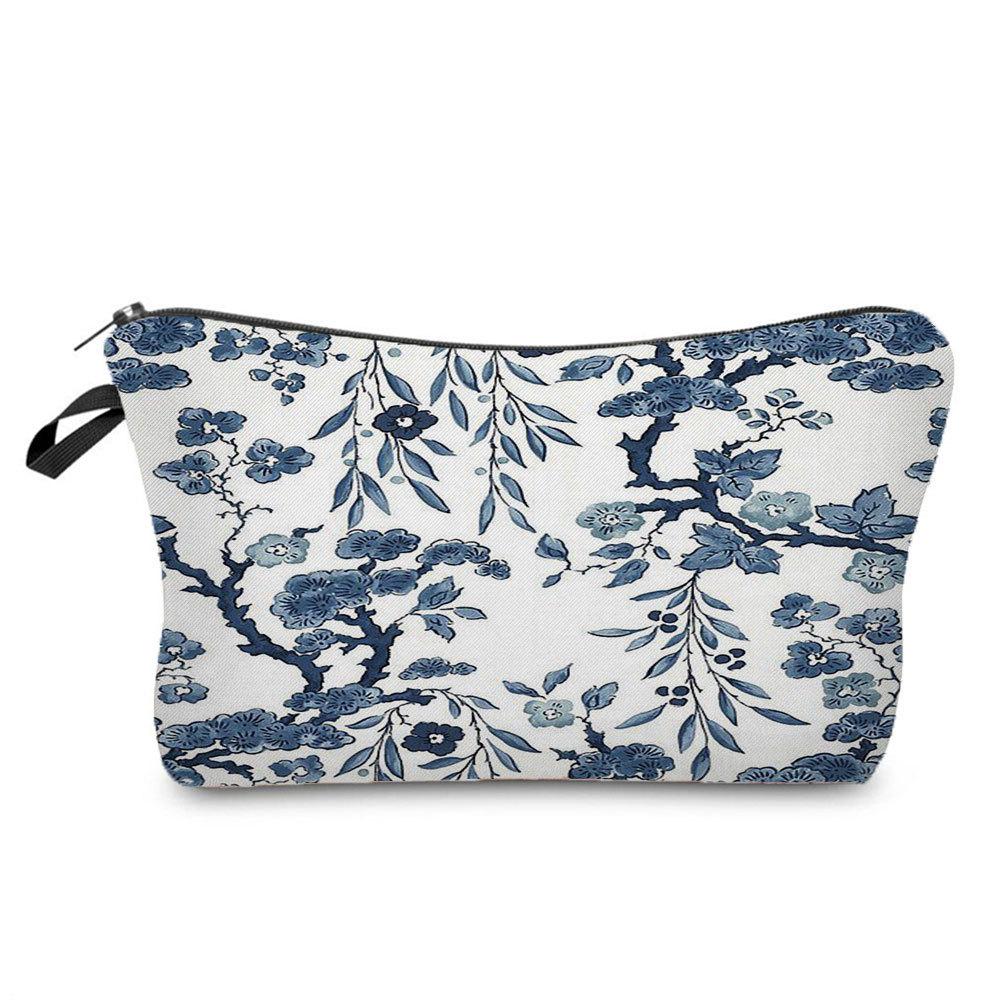 Women Blue and White Porcelain Print Cosmetic Bag Toiletries Organize Travel Storage Case 6701