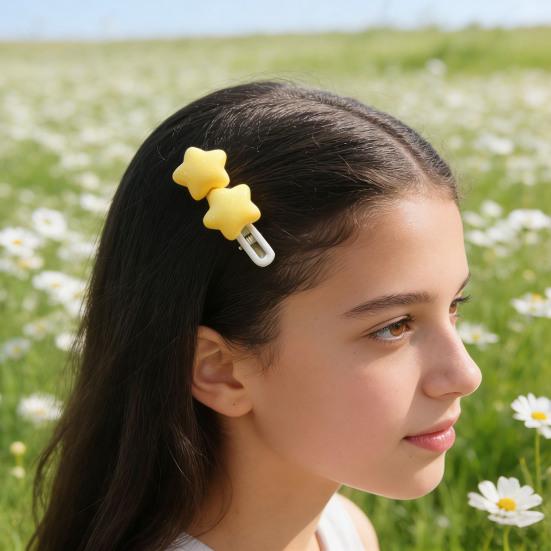 2Pcs Girl Hairpins Candy Color Star Decor Hair Clips Non-Harmful Design Smooth Edges Moderate Clamping Force Hairpin Hair Accessories