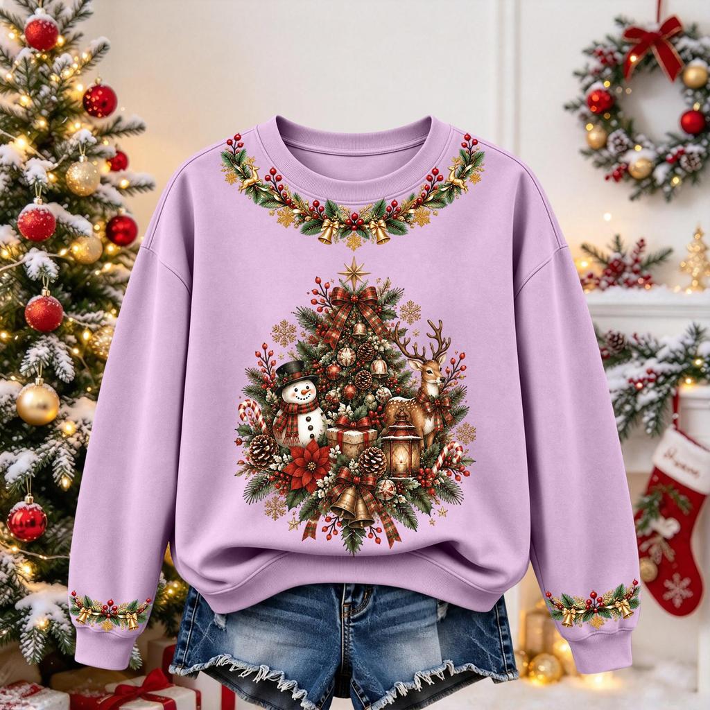Women's Christmas Print Long Sleeve Top Casual Comfortable Fall Winter Shirt