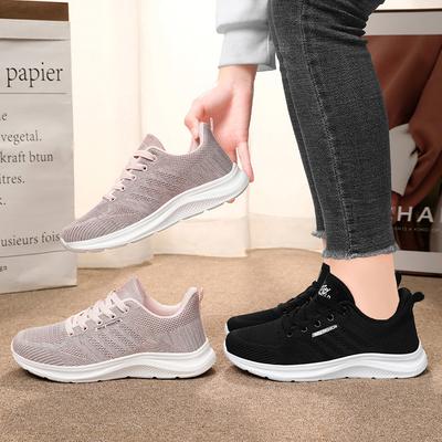 2024 Frühling und Herbst Neue Damen Casual Sportschuhe Gestricktes Obermaterial Atmungsaktive Damenschuhe Rosa Schwarz