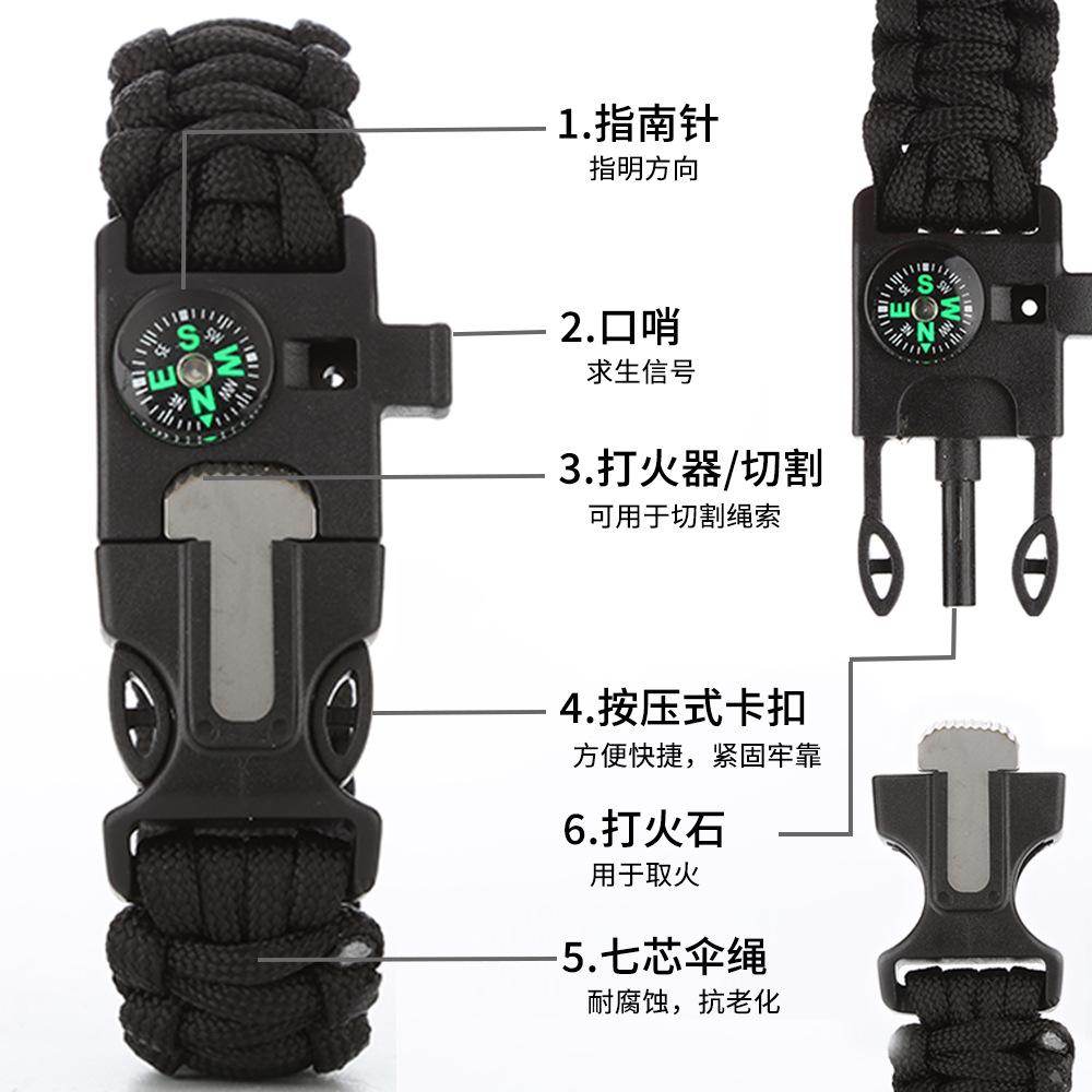 Survival Paracord Bracelet with Compass Whistle Flint Fire Starter Cutting Tool Quick Release Buckle Outdoor Emergency Gear