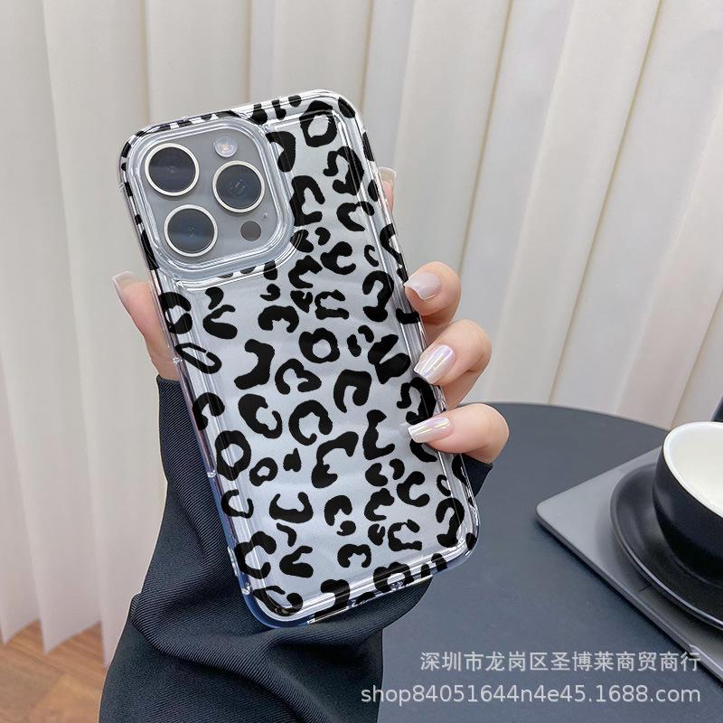 Black leopard print for Apple 15 mobile phone case iphone12promax transparent 14/13/11/XSMAX airbag 16