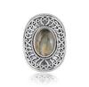 Real 925 Sterling Silver Natural Labradorite Statement Ring – Large Oval Handmade Vintage Boho Ring for Women