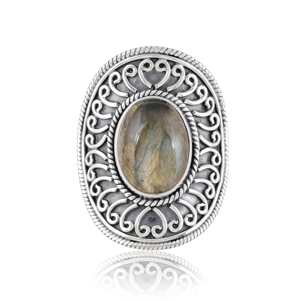 Real 925 Sterling Silver Natural Labradorite Statement Ring – Large Oval Handmade Vintage Boho Ring for Women
