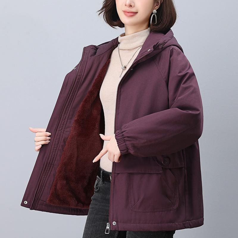 

Plus Size Women s Korean Style Parka: 2024 Winter Fleece-Lined, Loose, Slimming Cotton Coat for Moms M
