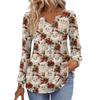 Women's Fashionable Casual V-neck Blouse Button Christmas Printed Long-sleeved Pullover T-shirt Top