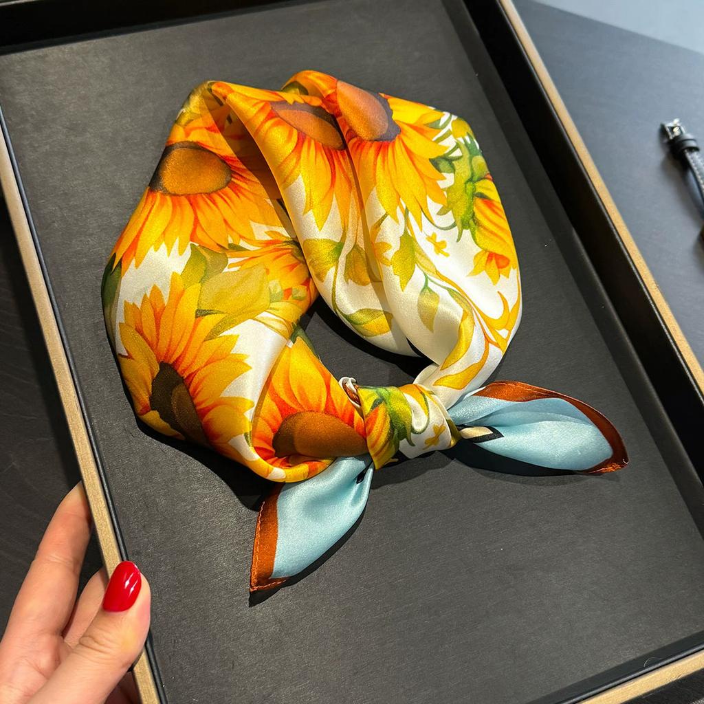 New 100% Natural Real Silk Scarf Women Bandana Square Scarves Wrap Kerchief Mulberry Fashion Luxury High Quality Hijab Sjaal