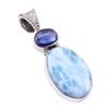 Natural Republic Larimar, Kyanite 925 Solid Sterling Silver Pendant 1.25'' M0s47