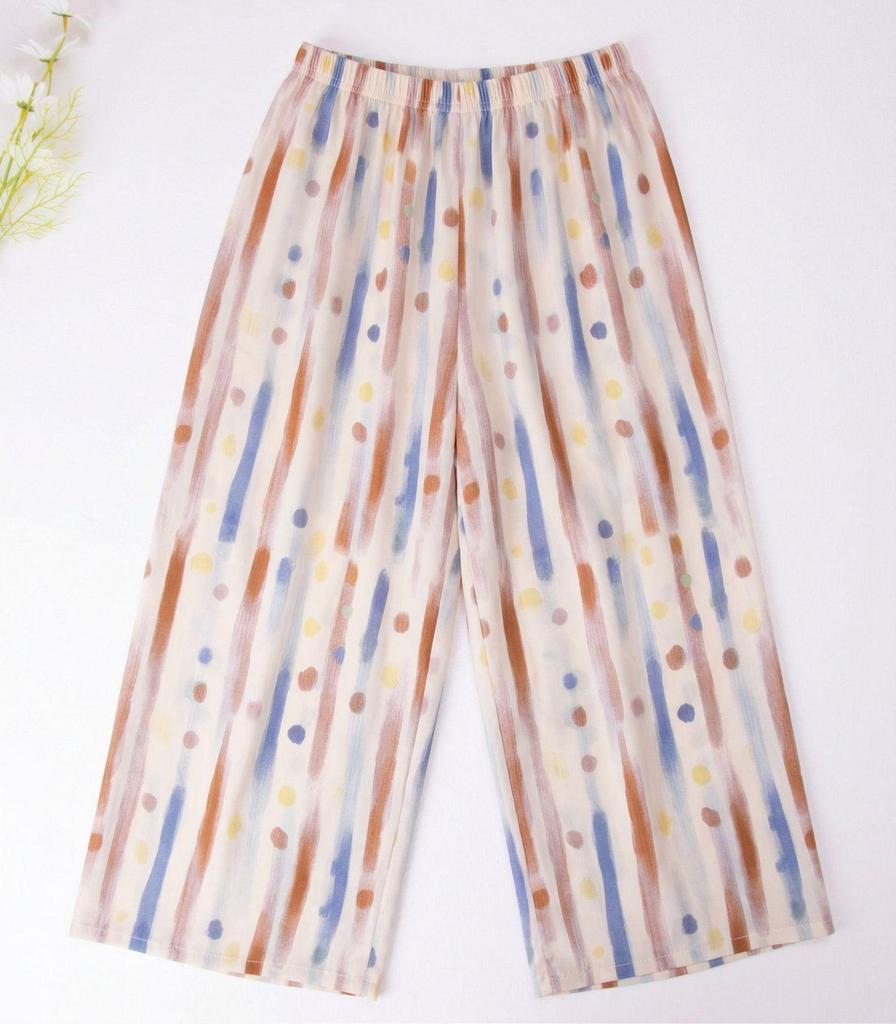 Women's Cotton Silk Cropped Pajama Pants, Summer Thin Loose Pastoral Style, Ditsy Floral, Wear Indoors or Out.