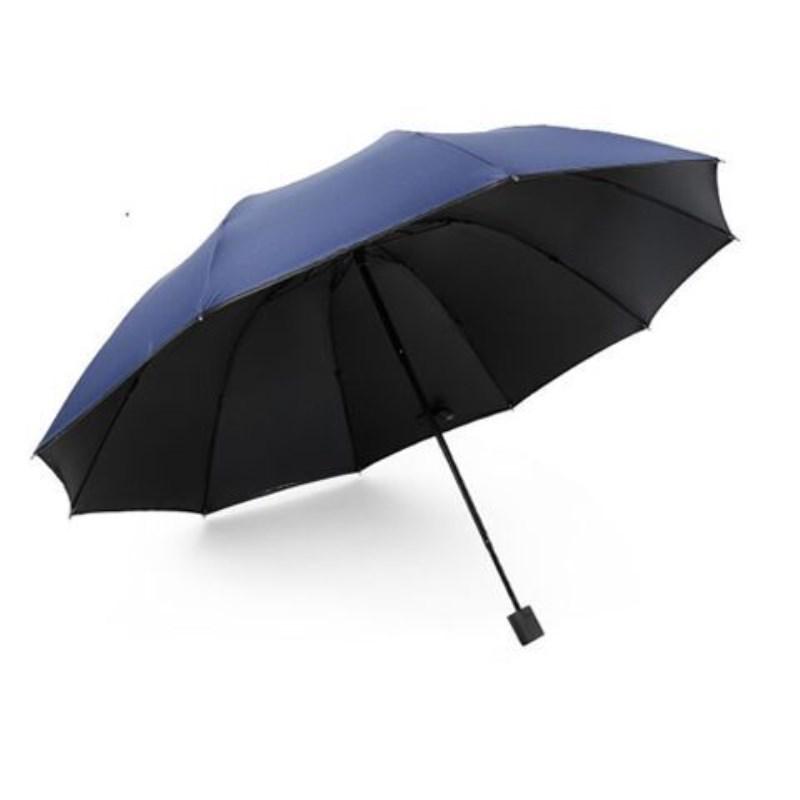 Black Reinforced Folding Umbrella, Sun & Rain Protection, Solid Color, Three-Fold, Fits 1-2 People, Ideal for Business Men & Women.