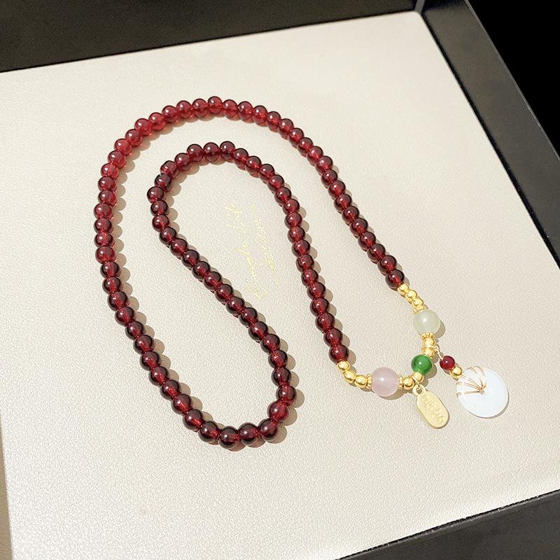 A two-wearing red chalcedony safety buckle bracelet for women's retro national trendy design necklace girlfriend accessories