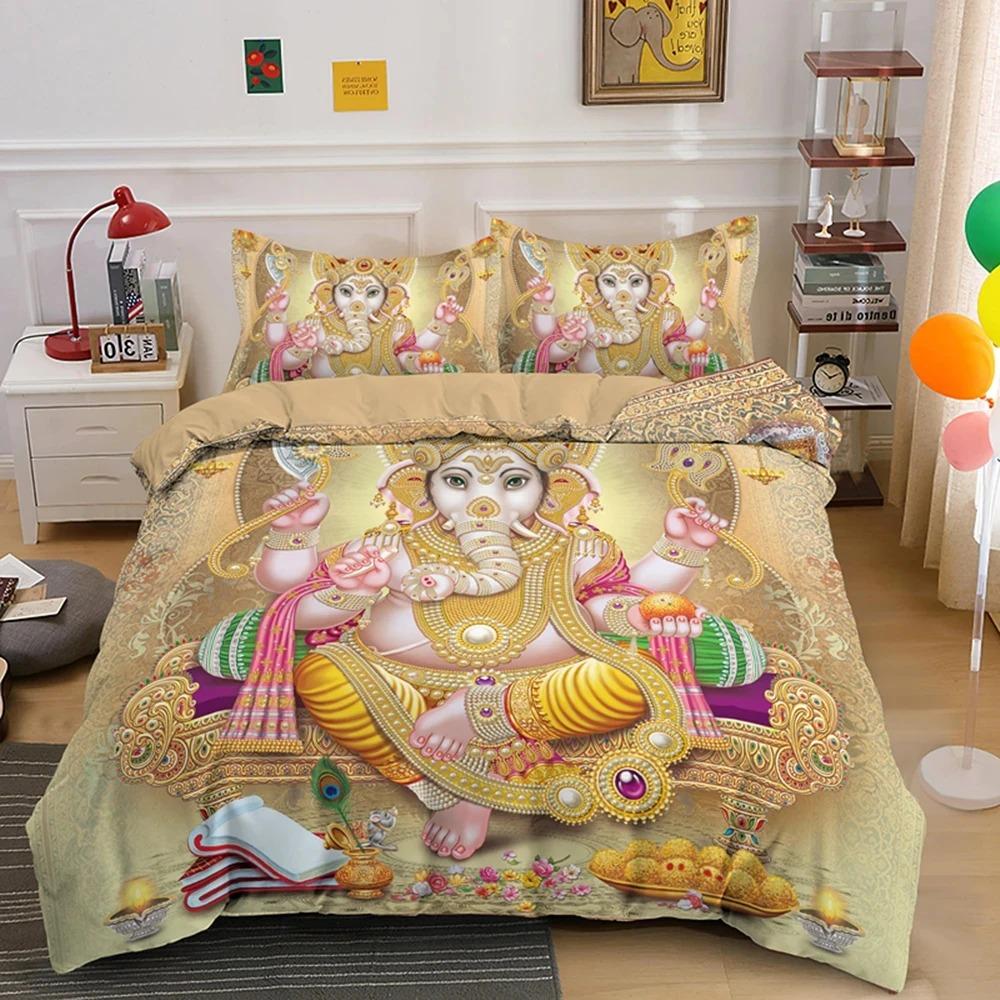 Boho Mandala Colorful Design God Ganesha Queen Bedding Set King Duvet Cover Sets Pillowcase Indian Symbol Quilt Cover Full Size
