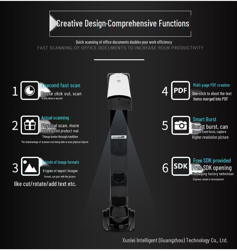 A3 High-Speed 16MP Scanner for A4 Documents, IDs, Photos, and Books with Teaching Stand