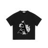 Black T Shirt with Letter A and Rose Floral Print for Casual Wear