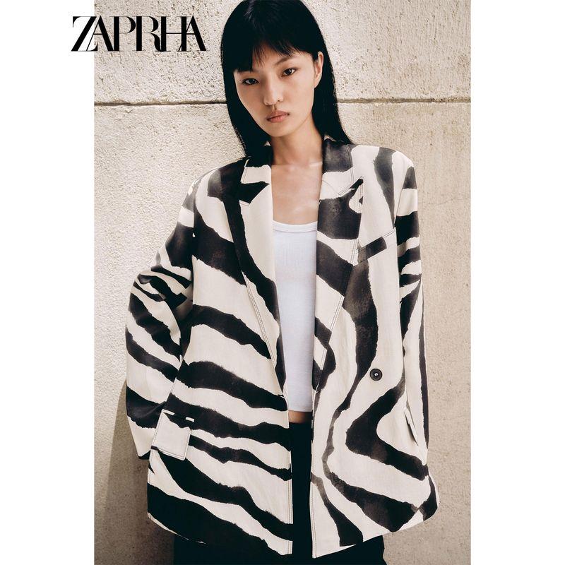 Zaprha 2025 Autumn New Unique Animal Pattern Print Loose Blazer Outerwear Women 8436051