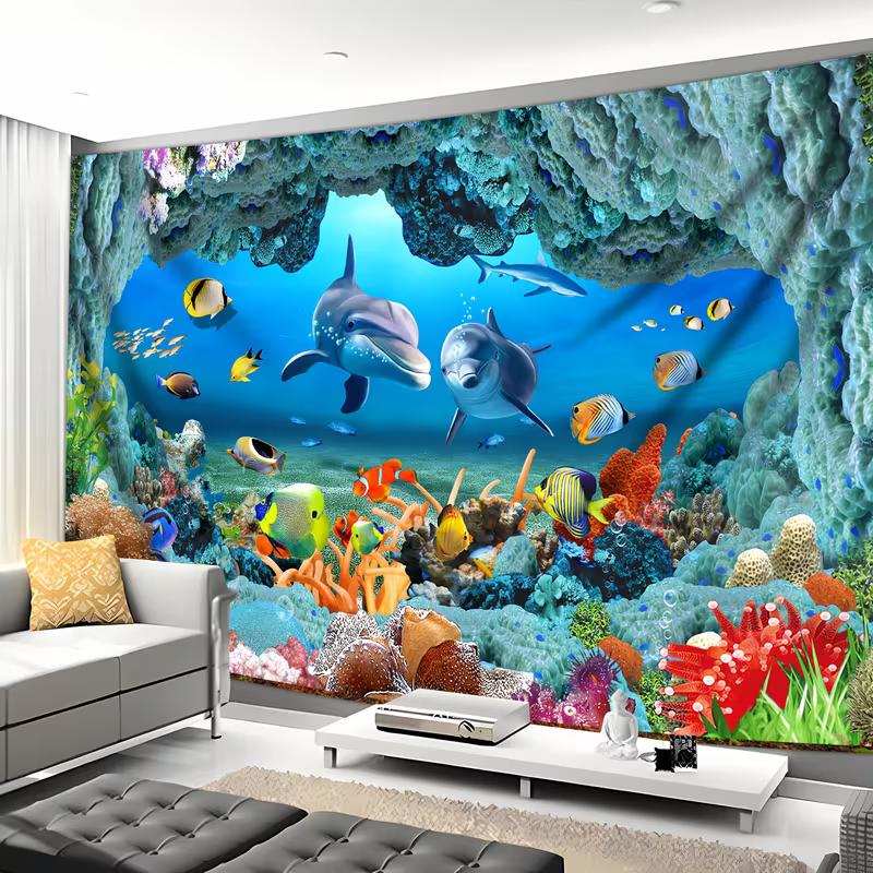 2D Tropical Fish Underwater Tapestry Sea Life Studio Background Cloth