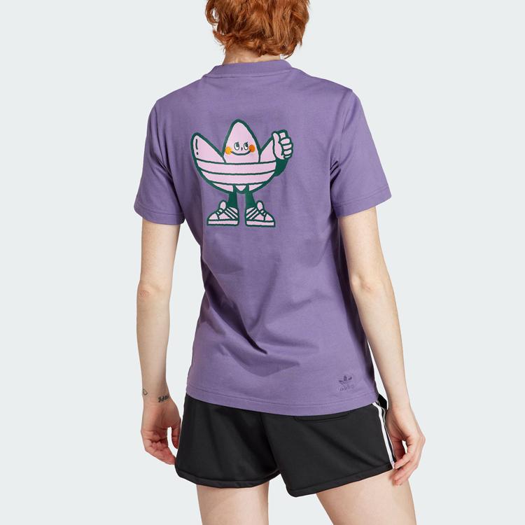 Adidas Originals Graphic Tee Cartoon Logo Print Sports Round Neck Short Sleeve T-Shirt Women Tops Tech-Purple IN4126