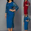 Women Lace Hollow Out Long Sleeve Blouse Top Split Bodycon Skirt Office