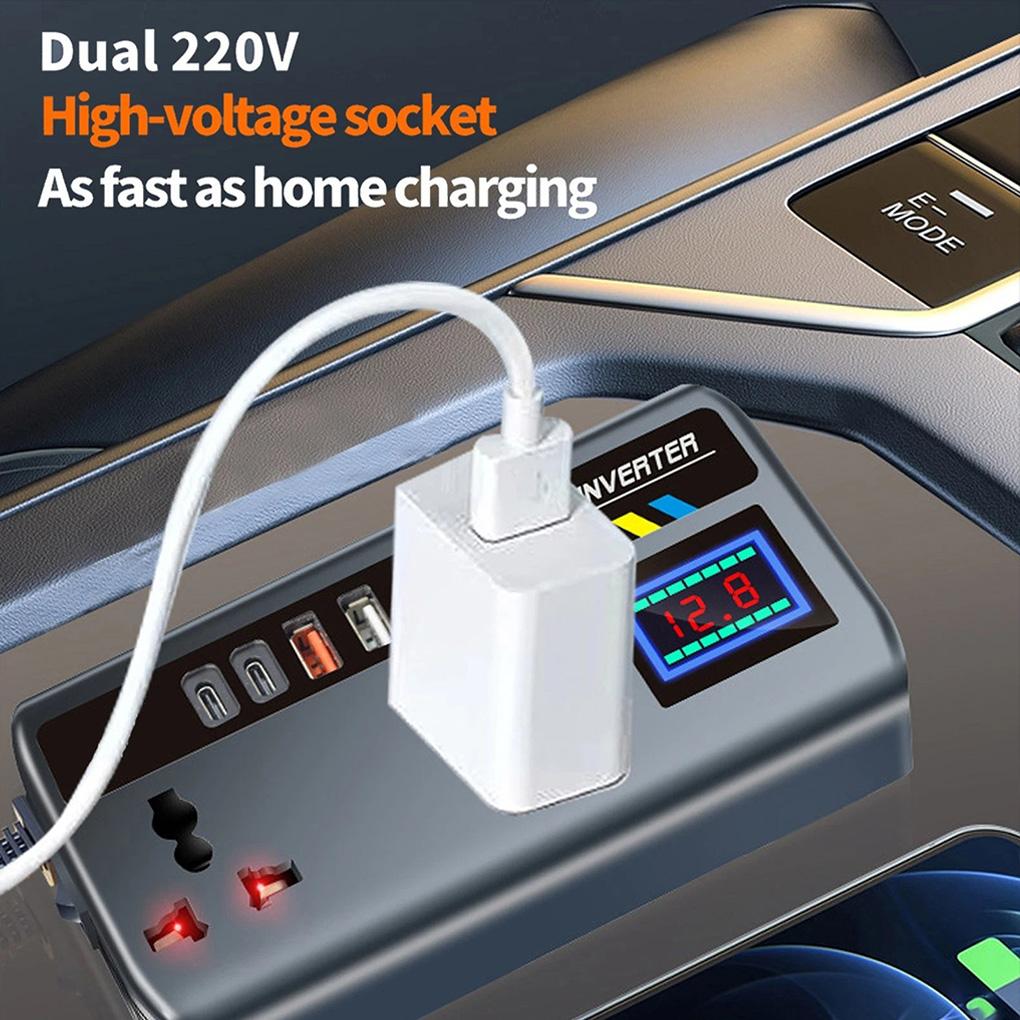 Portable Automotive Charger Inverter 12V/24V to 220V Outlet Adapter with 3 USB Ports Fast Car Charger for Car Truck SUV RV