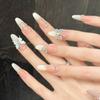 10Pcs 3D Butterfly Rhinestone Nude Pink Handmade Reusable Full Cover Press On False Nails Set