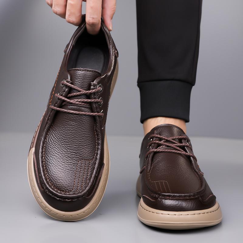 Fashion Men's Leisure Genuine Leather Shoes Fashion Male Skate Shoes Comfortable Leather Hiking Sneakers Outdoor Travel Driving Footwear