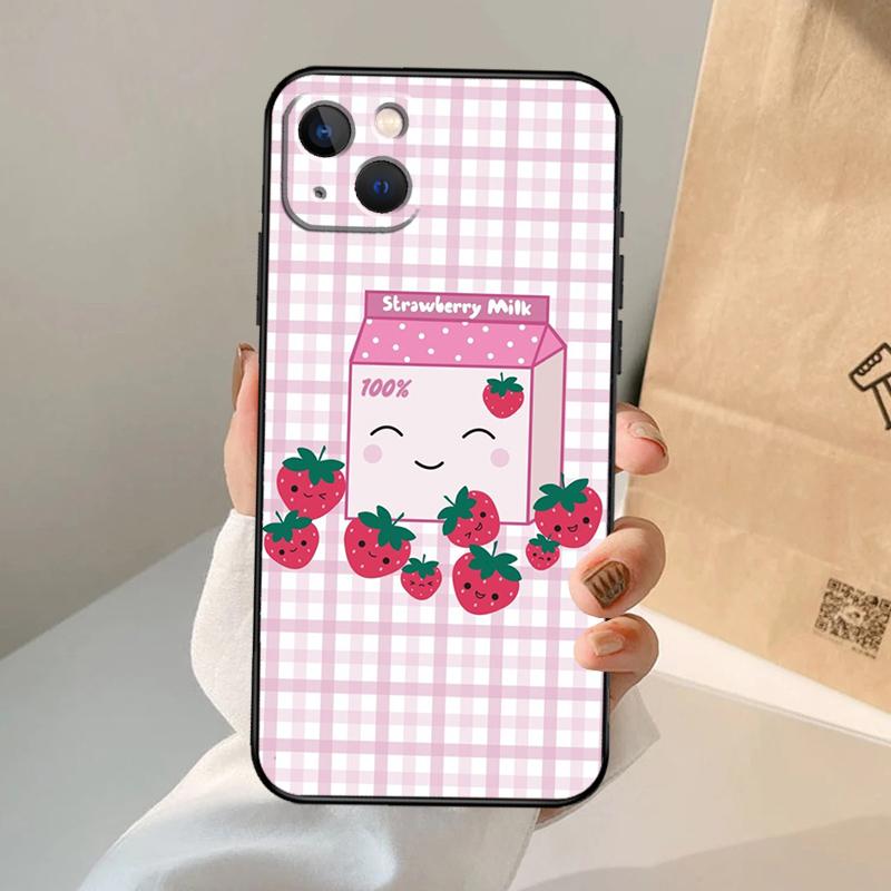 Cute Strawberry Milk Box Phone Case For iPhone 17 Air 16 15 14 13 12 11 Pro Max 12 13 Mini 15 16 Plus 16e Cover Coque