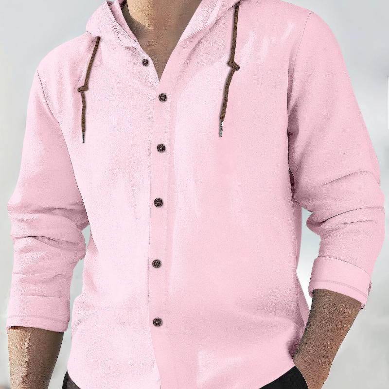 Spring and Summer Long Sleeve Men's Casual Shirt European Style Hooded Top Button Loose Shirt