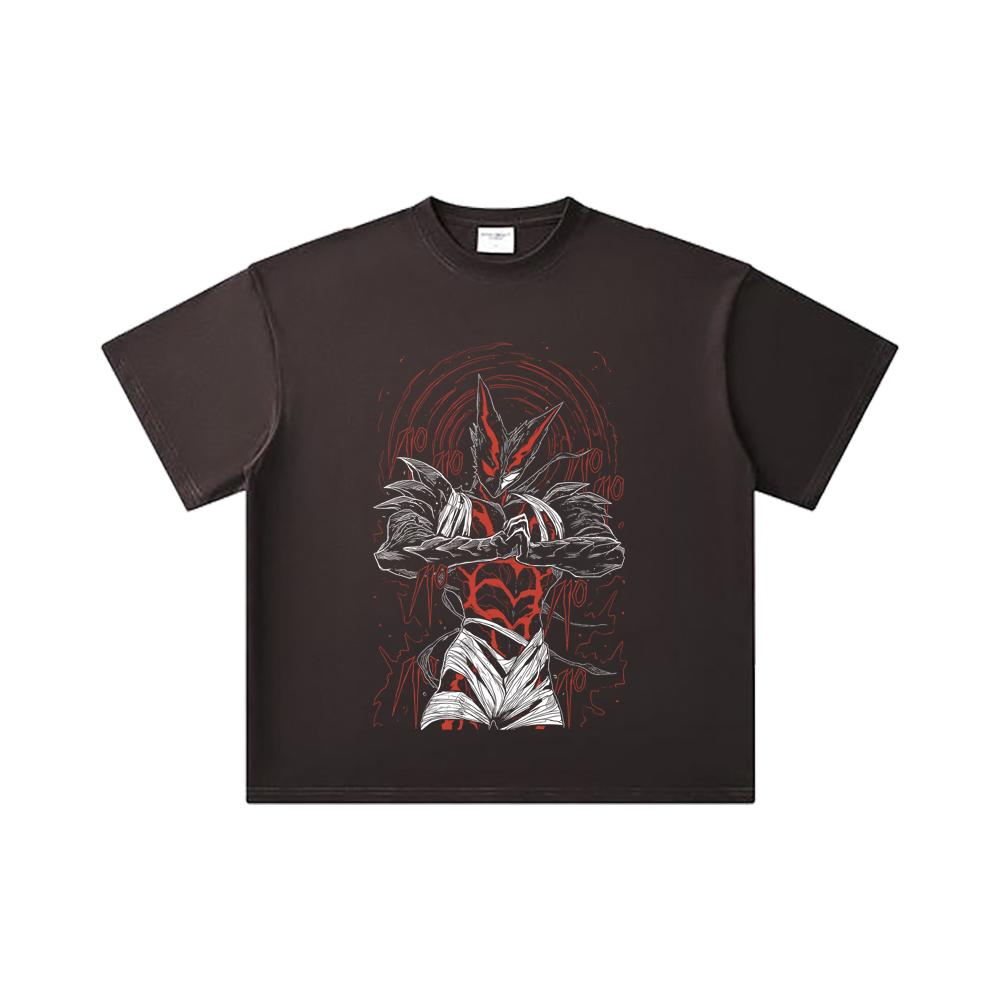 260 GSM Double Yarn 32 Count 100% Cotton One Punch Man V3 Garou Print Unisex Heavy Cotton T Shirt