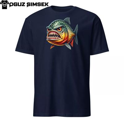 T-shirt Piranha en colère Unisexe Hommes Femmes Hauts | Softstyle Gildan | Graphique Animal Féroce Pêche