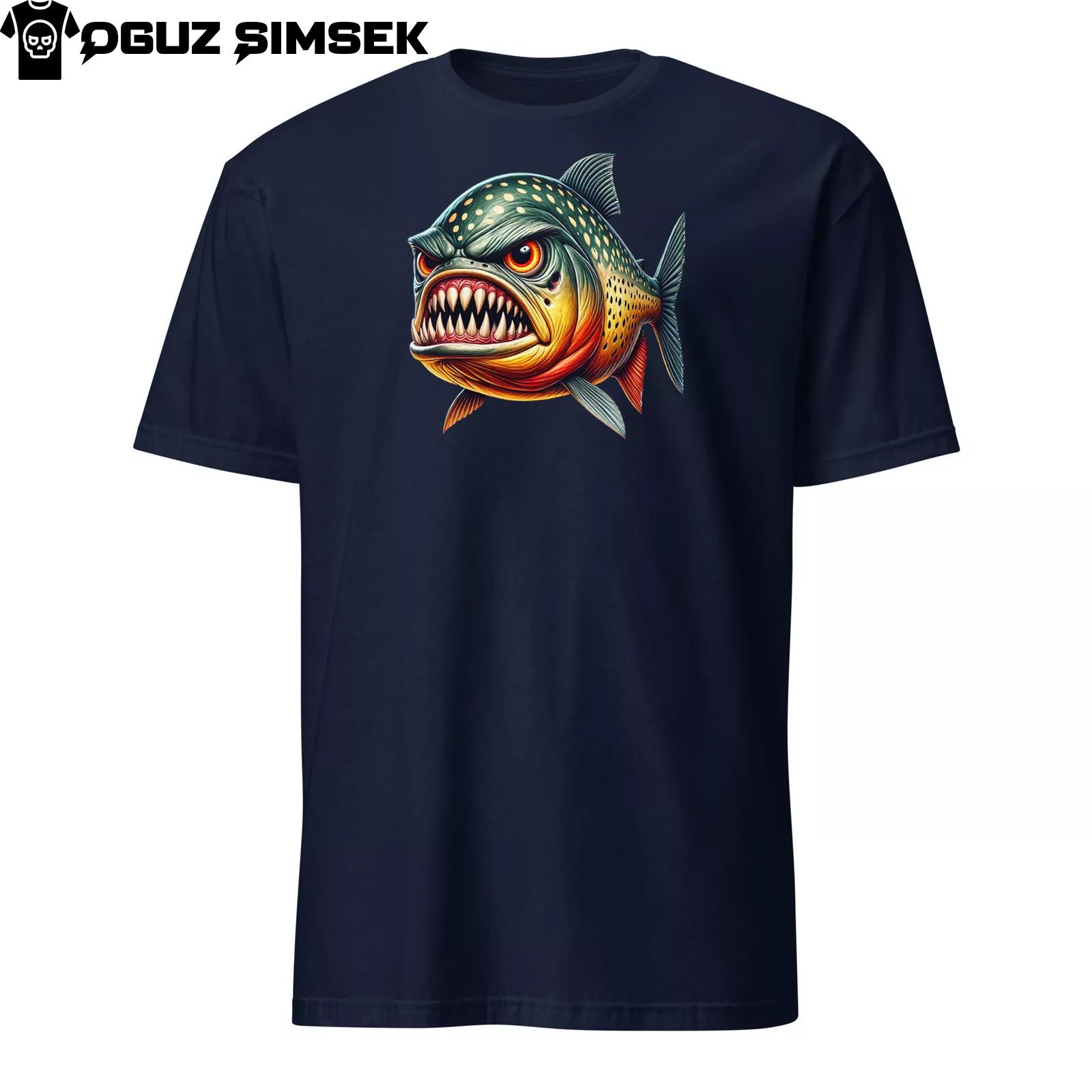 Unisex Angry Piranha T-Shirt Mens Womens Tees Top | Softstyle Gildan | Fierce Animal Graphic Fishing L
