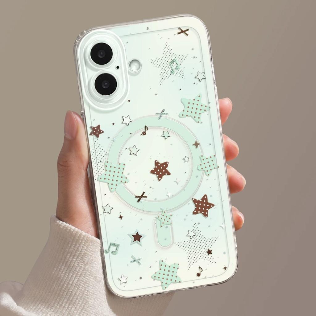 Polka dot star summer mobile phone case is suitable for iphone17 Apple 16promax magnetic tape bracket 15/14 sets
