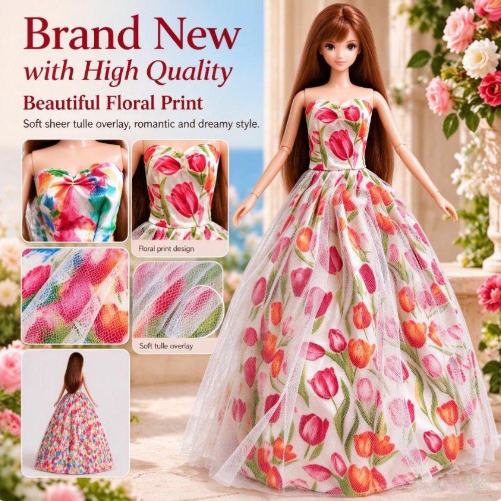 Fashion Doll Dress 2 Colors Doll Clothes Accessories French Floral Dresses  for 1/6 11.5" Doll