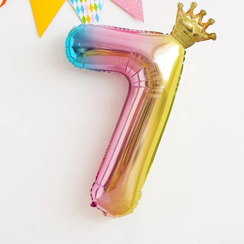 32 Inch Gradual Change Digital Rainbow Crown Aluminum Film Balloon, Children Boys And Girls Baby Birthday Party Background