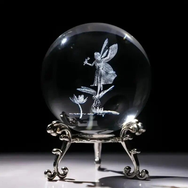 60mm 3D Crystal Ball Laser Engraved Glass Ornaments Animal Figurine Collectibles Paperweight Home Art Decor with Stand