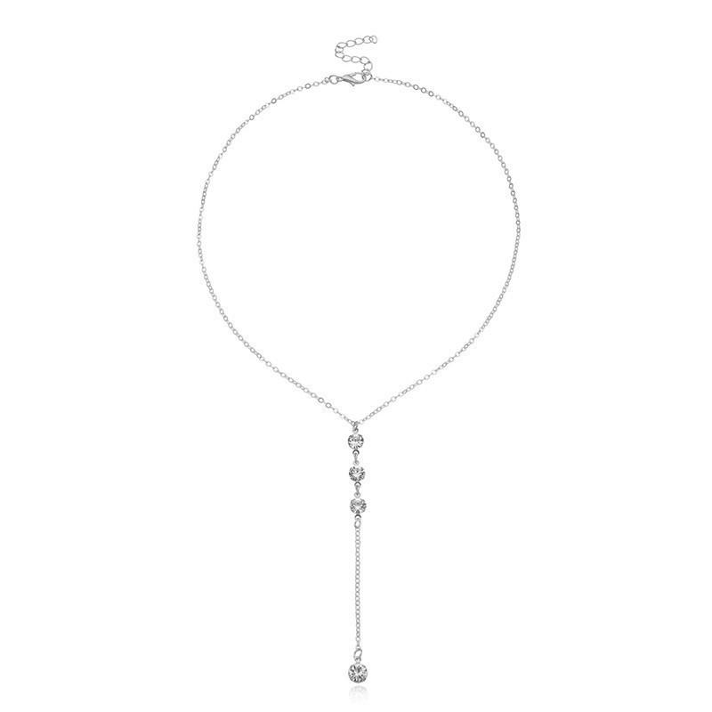 

Elegant Geometric Y-shaped Rhinestone Clavicle Chain Necklace for Women срібний