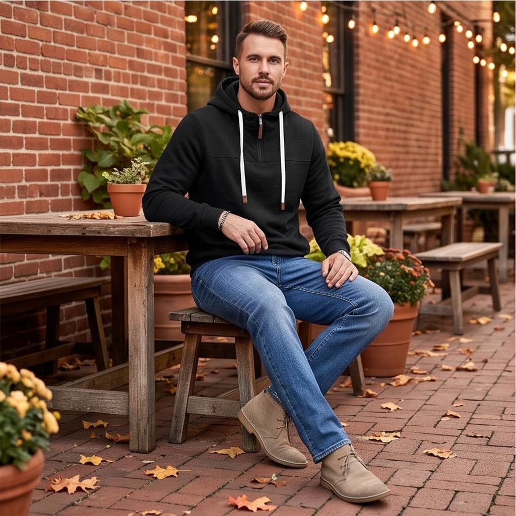 Men's Half Zip Pullover Hoodie Lined Casual Loose Fit Sweatshirt