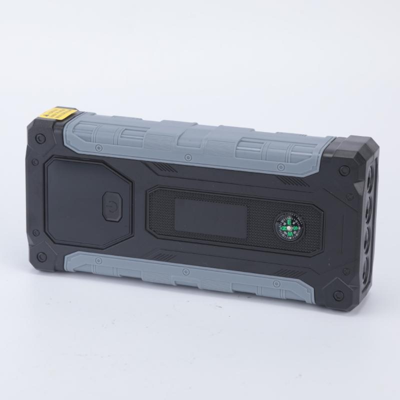 Car Starter for Depleted 12V Vehicle Batteries, with Digital Battery Display, USB Output, Integrated LED Light, Starter-Clamp Cable, and Zippered Case