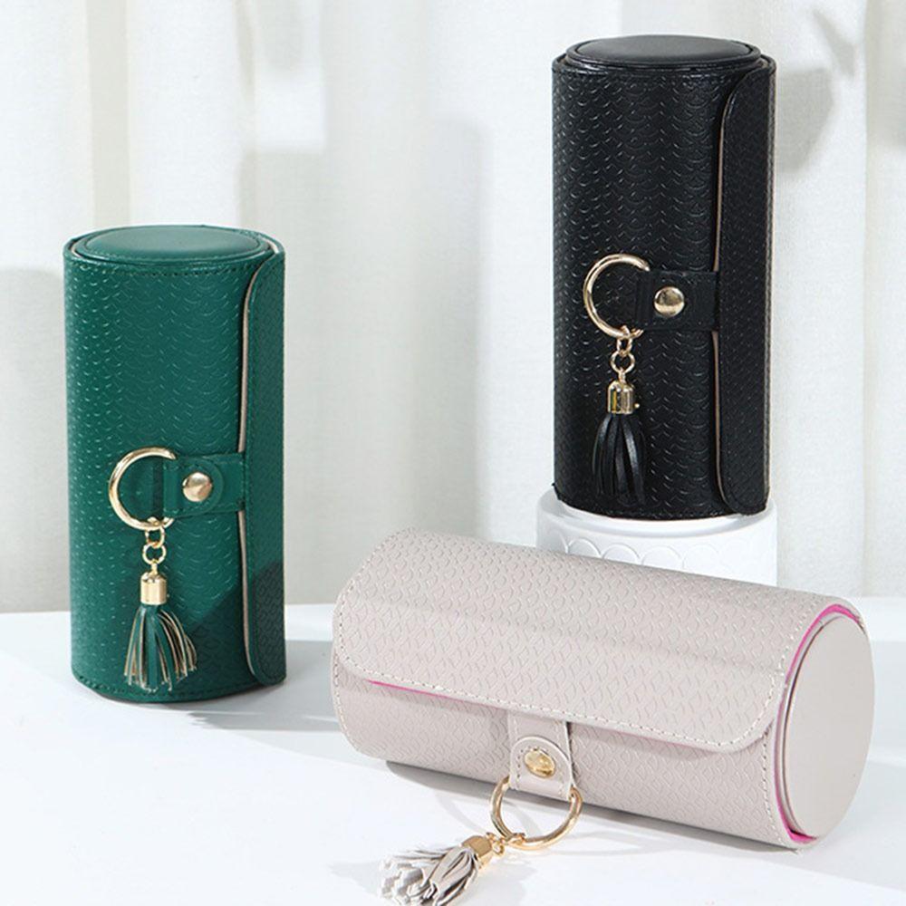 New PU Leather Travel Jewelry Case Multifunctional Portable Small Jewelry Box Three-layer Cylindrical Jewelry Storage Box