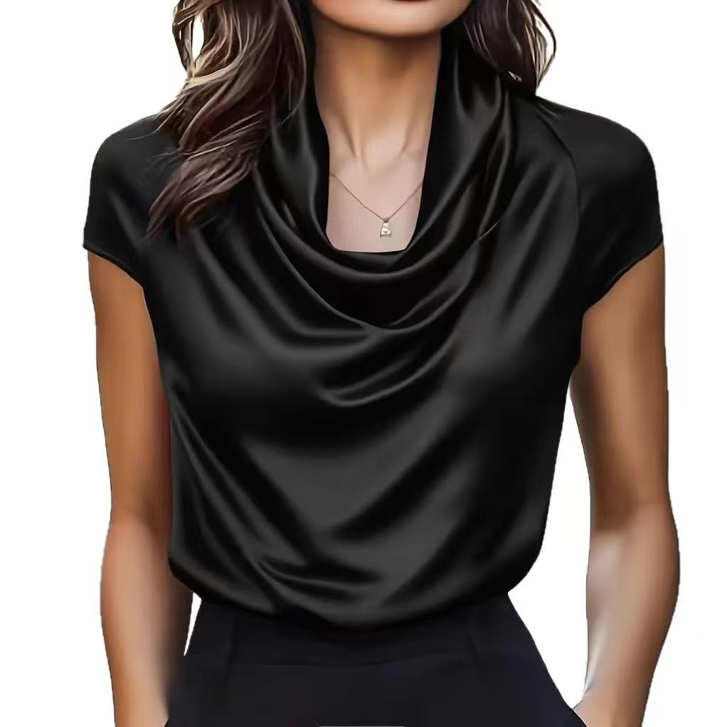 Damen Casual Draping Schwingkragen Kurzarm Top