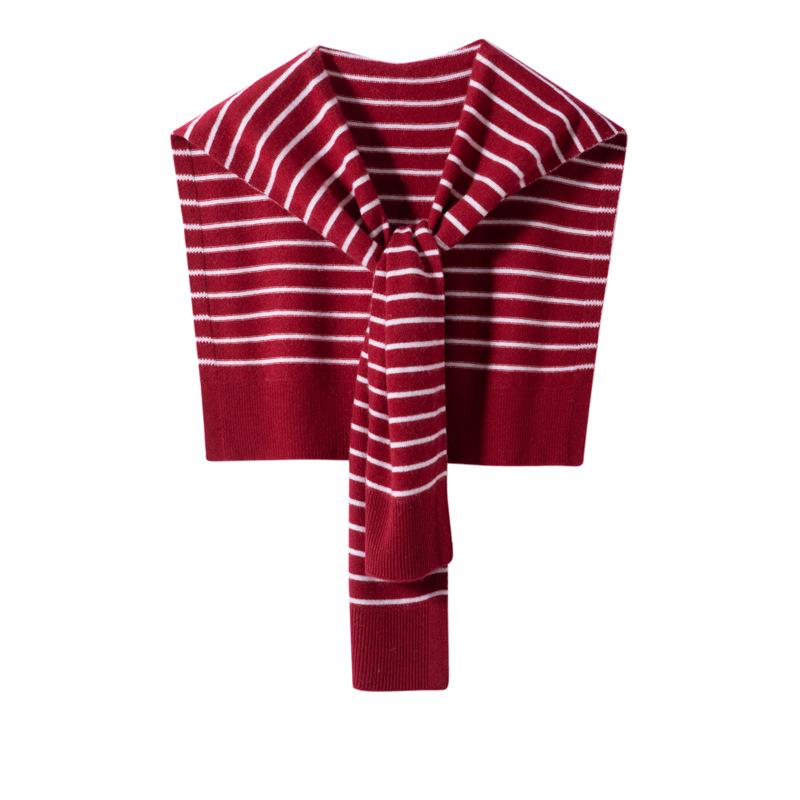 2026 Autumn/Winter Women's Korean Cashmere Knit Shawl, Black & White Striped Resort Style Scarf
