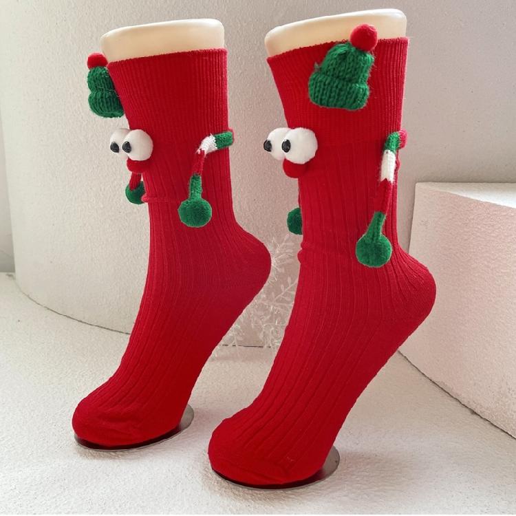 Christmas Funny Hand Socks Novelty Cartoon Big Eyes Middle Tube Socks Hosiery for Adult Kids Holiday Festival Party Gift