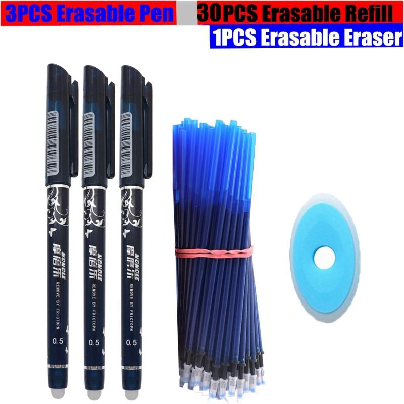 34 Teile/los Löschbaren Stift Refill Set Waschbar Griff 0,5mm Blau Schwarz Tinte Schreiben Gel Stifte Schule Bürobedarf Schreibwaren stift