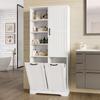 78 x 35 x 172 cm Bathroom Cabinet, Moisture-Resistant Paint, Double Laundry Basket, Four Open Compartments, One Door, Adjustable Shelves, White