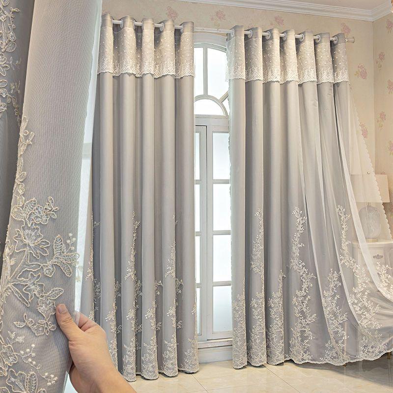 Modern European Style Curtains Pink Lace Embroidery Thickened Curtains Blackout Sunscreen Bedroom Living Room Balcony Curtains