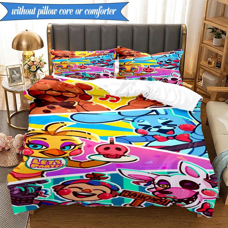 Set Biancheria da Letto Festa Five Nights 3 Pezzi, Include 1 Copripiumino e 2 Federe Perfetto per Camera da Letto, Dormitorio, Regalo di Natale per Fan