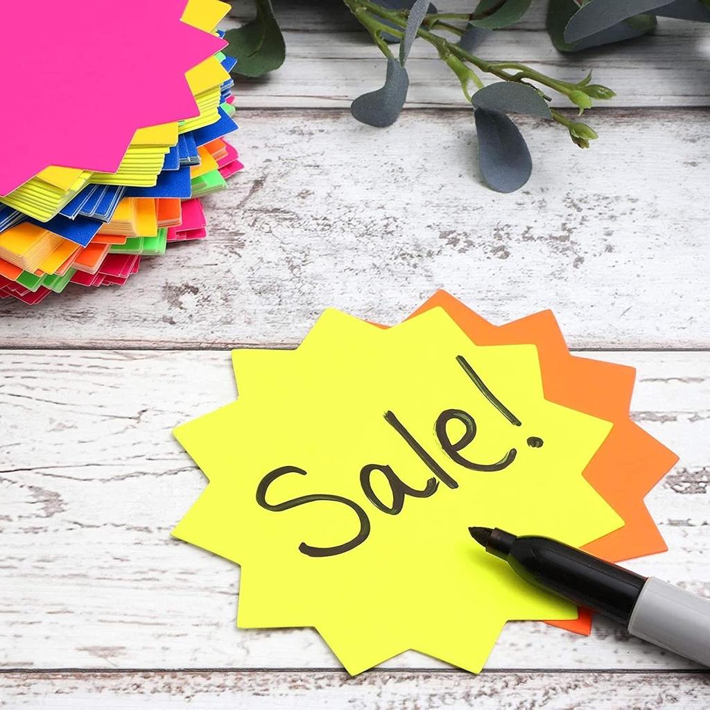 Juvale Bulletin Board Decorations - 120 Pack, 6 Neon Colors, 4 in x 4 in Starburst Cutouts - Blank Signs & Bulletin Board Cutouts for Classroom Decor