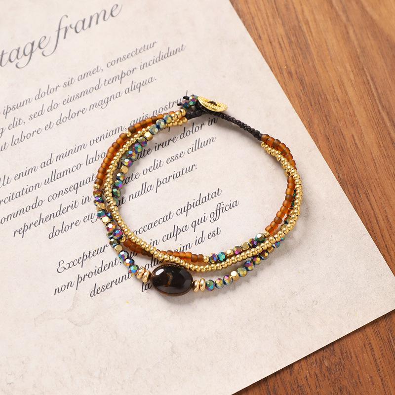 Boho Style Colorful Beaded Natural Stone Crystal Woven Bracelet