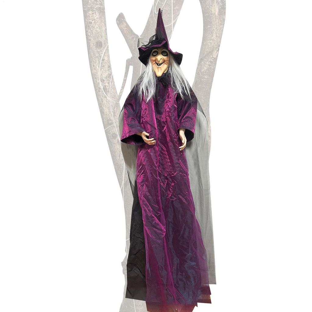 Halloween Witch Decorations Creepy Indoor Outdoor Flying Witch Sound Activated Witch Halloween Decor for Halloween Skull Prop