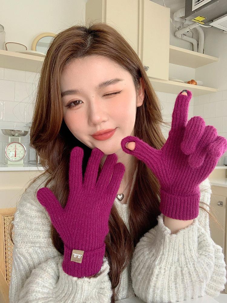 Extended Solid Color Versatile Knitted Gloves Female Student Finger Warm Gloves Male
